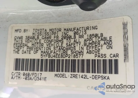 2013 Toyota Corolla S из США, поврежденный, VIN 5YFBU4EE8DP218577